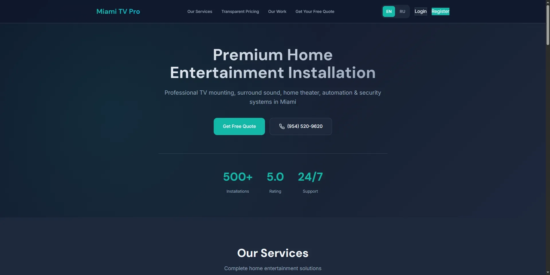 Miami TV Pro | Front-end website & Work Order & CRM